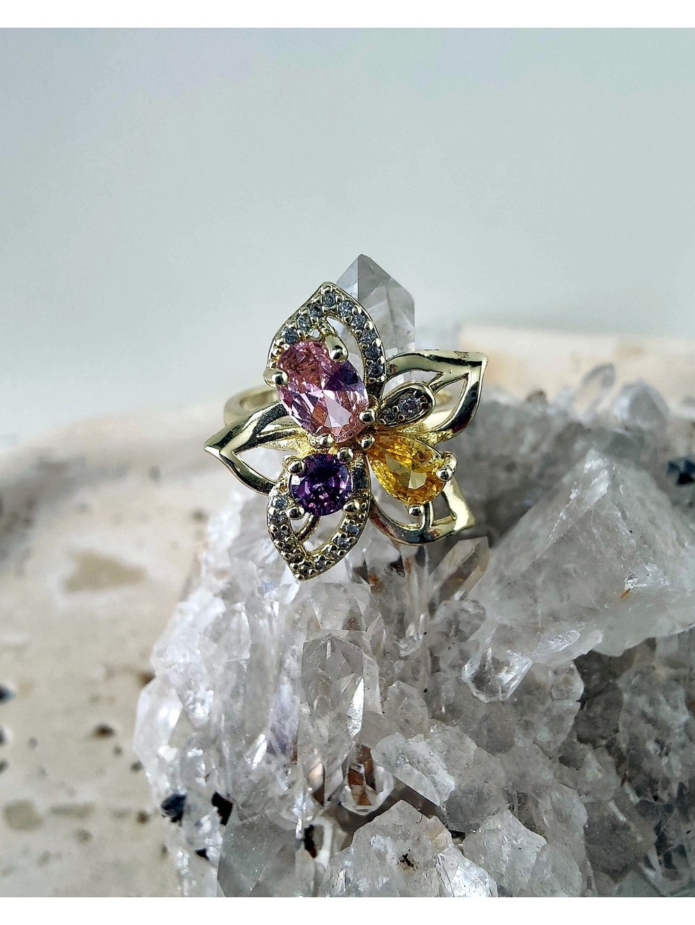 14K Gold Filled Multicolor Flower Ring Size 6